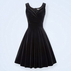 GRACE KARIN Black Velvet Sleeveless V-Neck A-Line Midi Dress